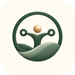 The Cadence: Form app icon: a figure lifting, drawn inside a dark green ring above a soft landscape.