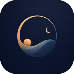 The Cadence app icon: a gold sun and a crescent moon over a deep blue wave, drawn inside a ring.